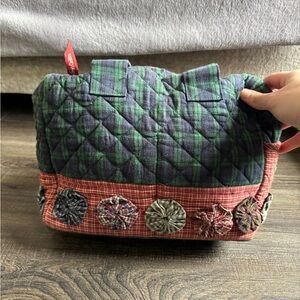 Chic Plaid Quilted Shoulder Bag with Floral Details